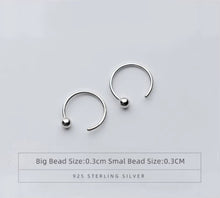 Load image into Gallery viewer, pendientes de aro de plata de ley 2021 auténtica para mujer, aretes de aro sencillos con cuentas redondas