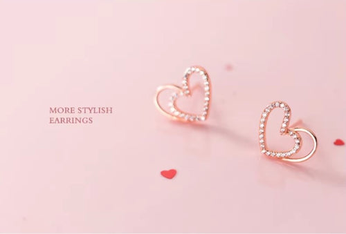 pendientes de plata de ley 925 con corazones de amor irregulares para mujer