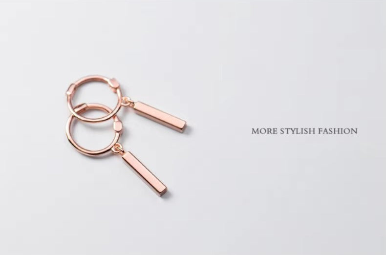 pendientes de aro de Plata de Ley 925 auténtica para mujer, aretes geométricos de palo rectangular