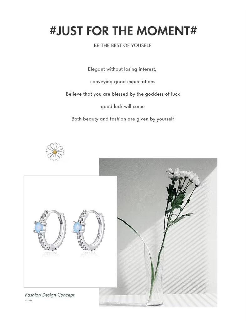 pendientes de aro de Plata de Ley 925 para mujer, aretes con hebillas de oreja de ópalo