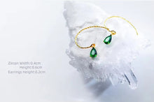 Load image into Gallery viewer, pendientes de gota de agua de cristal verde Simple para mujer, de plata de ley 100% 925
