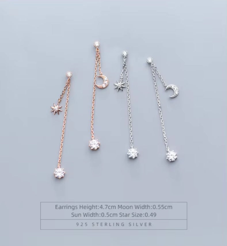 pendientes de plata de ley 925 con forma de luna para mujer