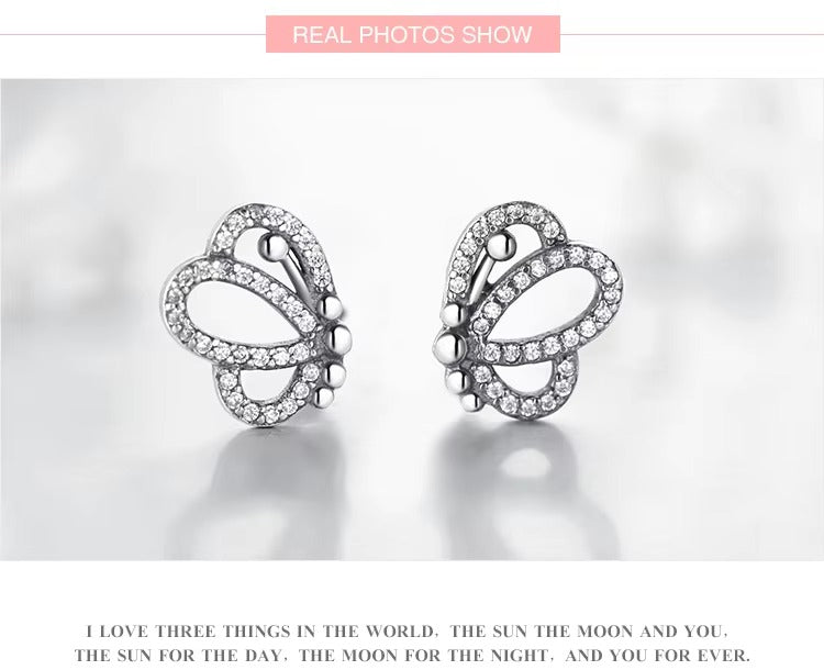pendientes de tuerca de mariposa para mujer, joyería de marca de Plata de Ley 925