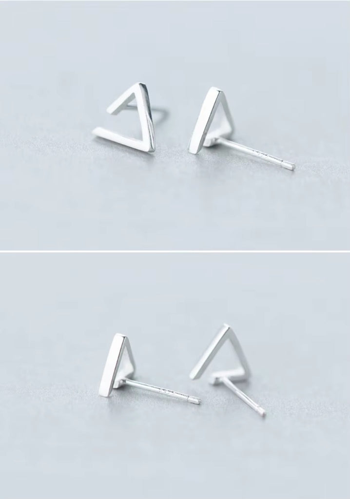 riángulo geométrico clásico Simple pequeños pendientes de perno lindo 925 Plata de Ley