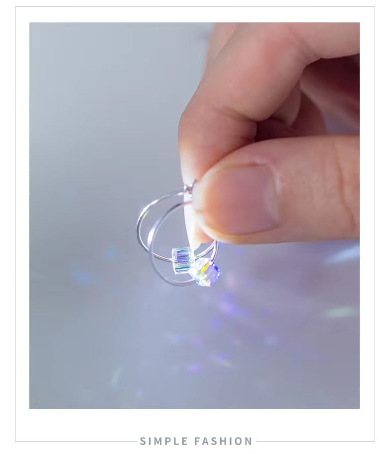 pendientes de aro de cristal arcoíris para mujer, joyería de plata de ley 925