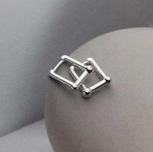 pendientes de aro de Plata de Ley 925 para mujer, aretes de aro con hebilla de oreja de fiesta rectangular Simple