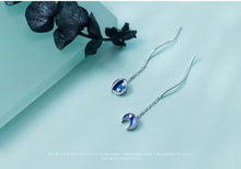 Load image into Gallery viewer, pendientes de gota de Planeta y Luna esmaltados para mujer, cadena larga de Plata de Ley 925