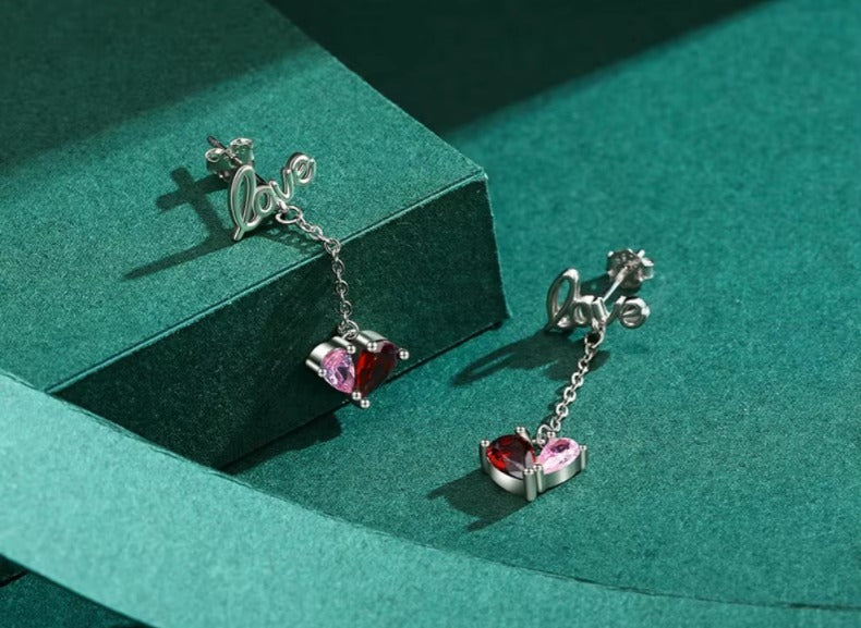 pendientes de plata de ley 925 con letras románticas para mujer