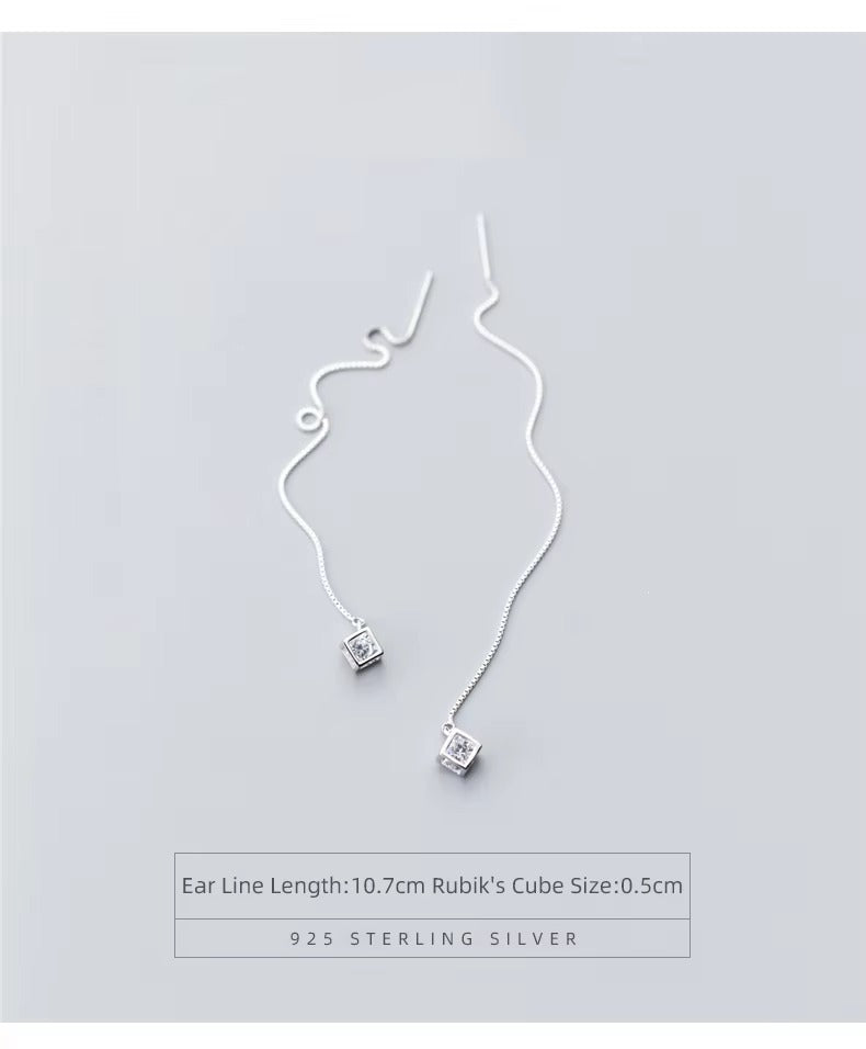 pendientes de plata de ley 925 para mujer, aretes colgantes de cadena larga, cuadrados