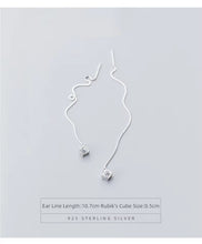 Load image into Gallery viewer, pendientes de plata de ley 925 para mujer, aretes colgantes de cadena larga, cuadrados