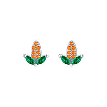 Load image into Gallery viewer, pendientes de plata esterlina 100% para mujer y niño, aretes pequeños de Zirconia y maíz