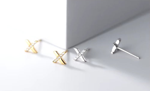 pendientes de tuerca con letras X para mujer, aretes pequeños y bonitos de plata de ley 100%