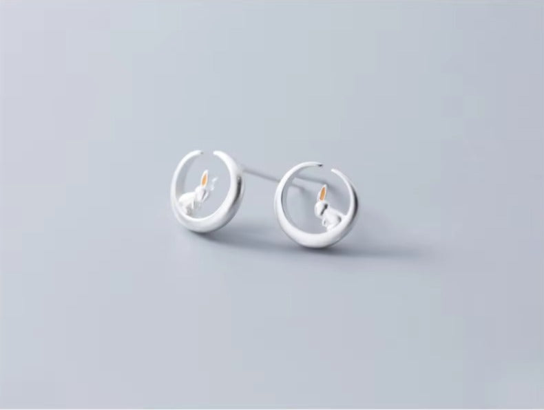 pendientes de plata de ley 100% con forma de corazón y conejo para mujer, joyería fina
