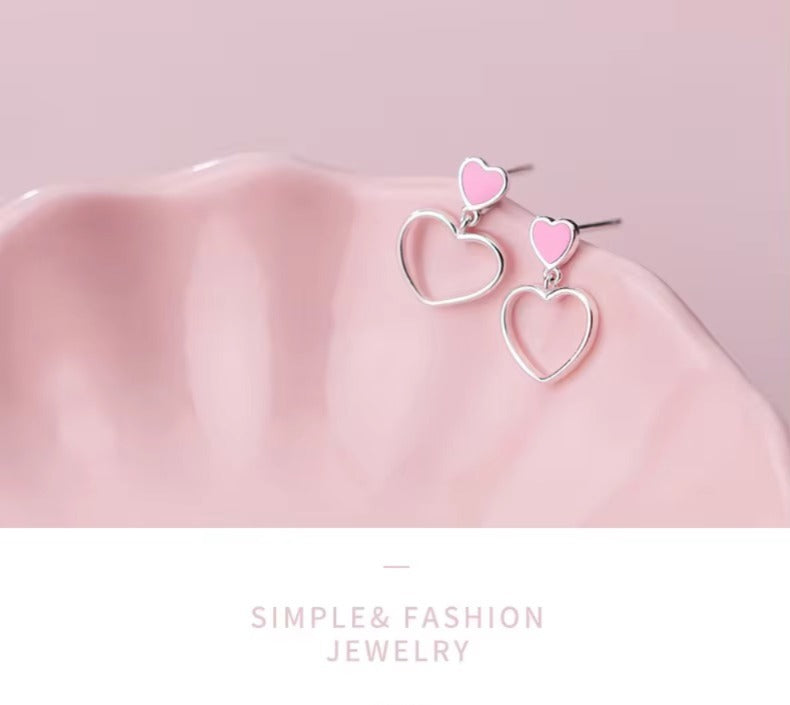 pendientes de plata de ley 2021 con corazones esmaltados para mujer