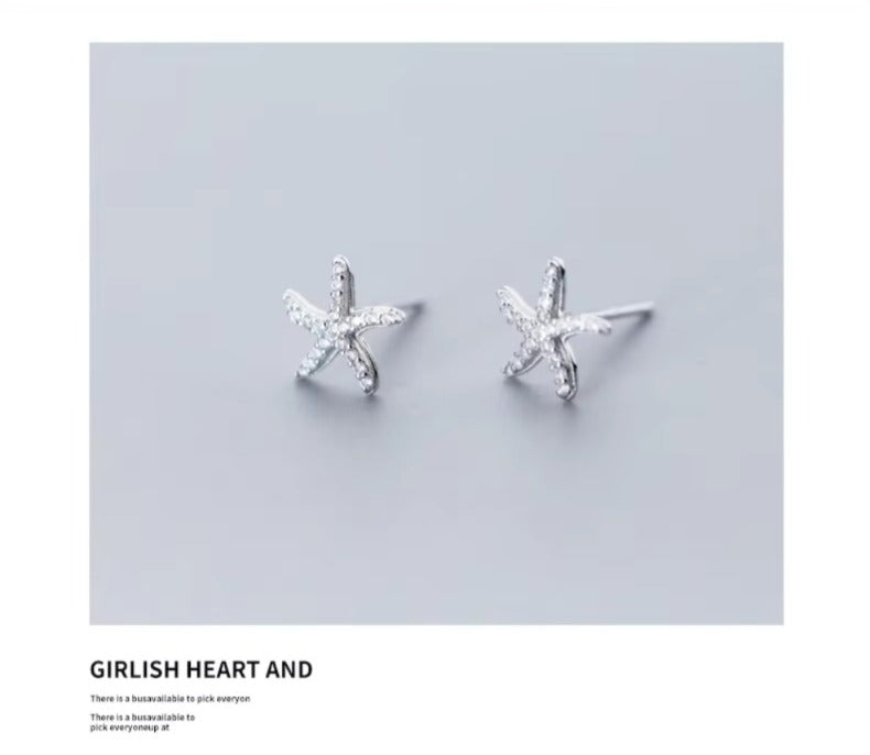 pendientes de plata de ley 925 con forma de estrella de mar
