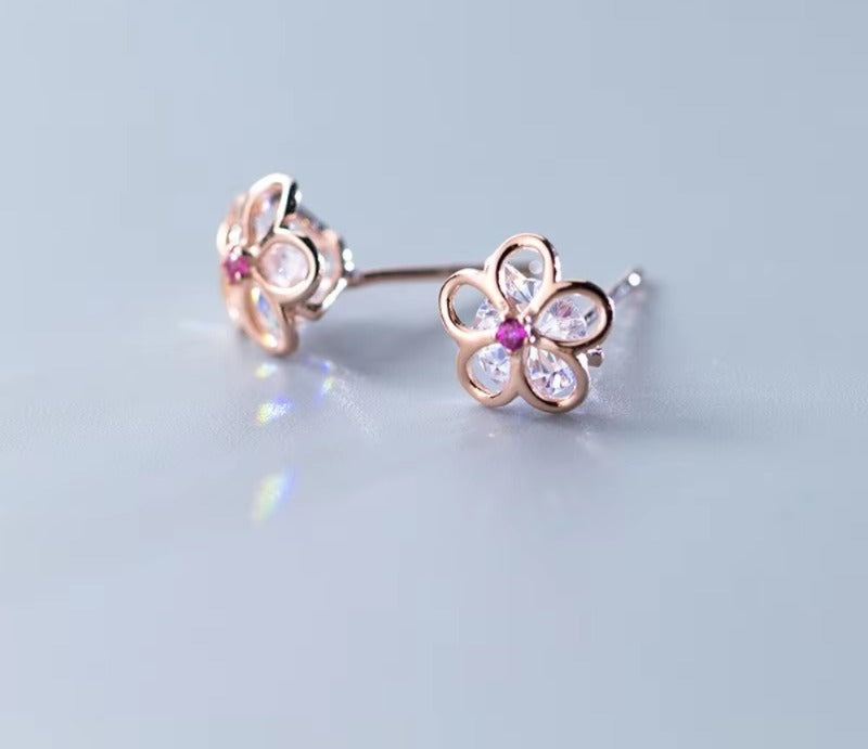 pendientes de plata de ley 100% con circonita de cristal rosa para mujer