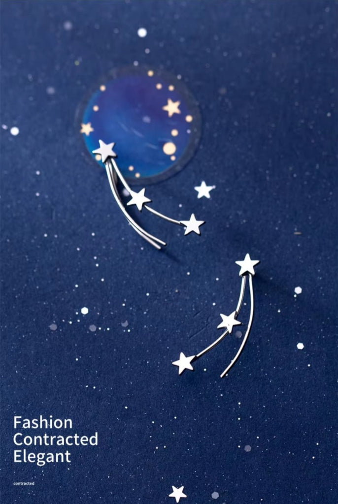 Venta caliente Real 925 Plata de Ley estrellas línea moda pendientes encanto Simple para mujeres