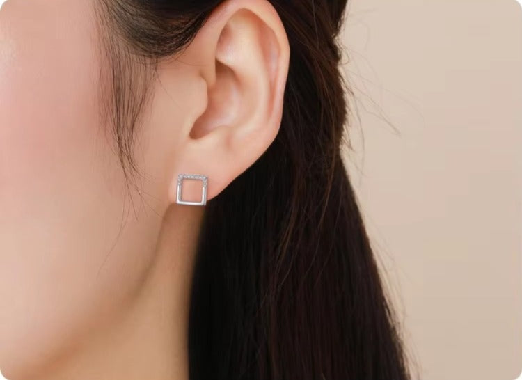 pendientes cuadrados geométricos simples para mujer, de Plata de Ley 925 auténtica