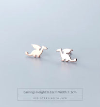 Cargar imagen en el visor de la galería, pendientes de tuerca de dinosaurio para mujer, aretes pequeños de Plata de Ley 925