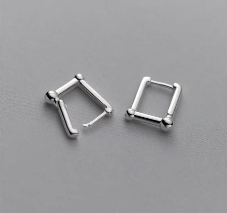 pendientes de aro de Plata de Ley 925 para mujer, aretes de aro con hebilla de oreja de fiesta rectangular Simple