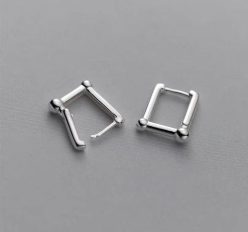 pendientes de aro de Plata de Ley 925 para mujer, aretes de aro con hebilla de oreja de fiesta rectangular Simple