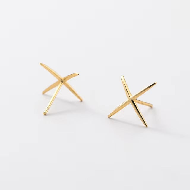 pendientes de plata de ley 100% para mujer, aretes sencillos con forma de X, Color dorado