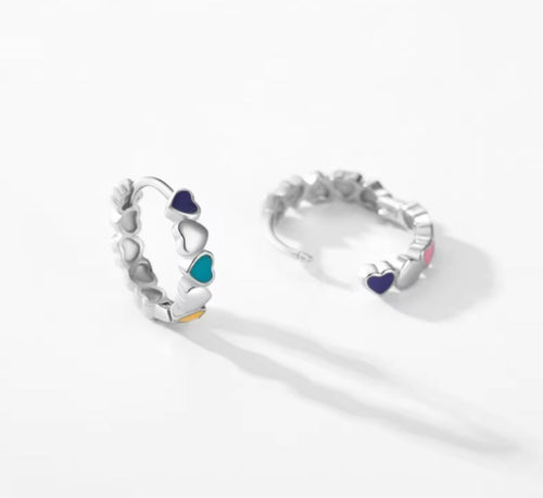 pendientes de aro de Plata de Ley 925 con corazones de amor