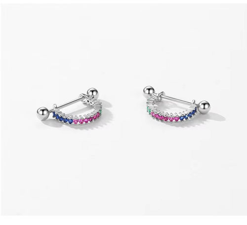 pendientes de aro de Plata de Ley 925 para mujer, joyería hipoalergénica con cuentas de tornillo