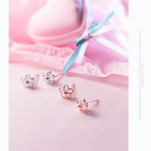 Load image into Gallery viewer, pendientes de plata de ley 100% con circonita de cristal rosa para mujer