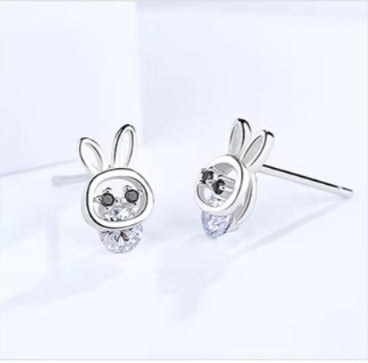 pendientes de plata de ley 100% 925 con forma de conejo para mujer, joyería fina auténtica