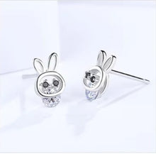 Load image into Gallery viewer, pendientes de plata de ley 100% 925 con forma de conejo para mujer, joyería fina auténtica