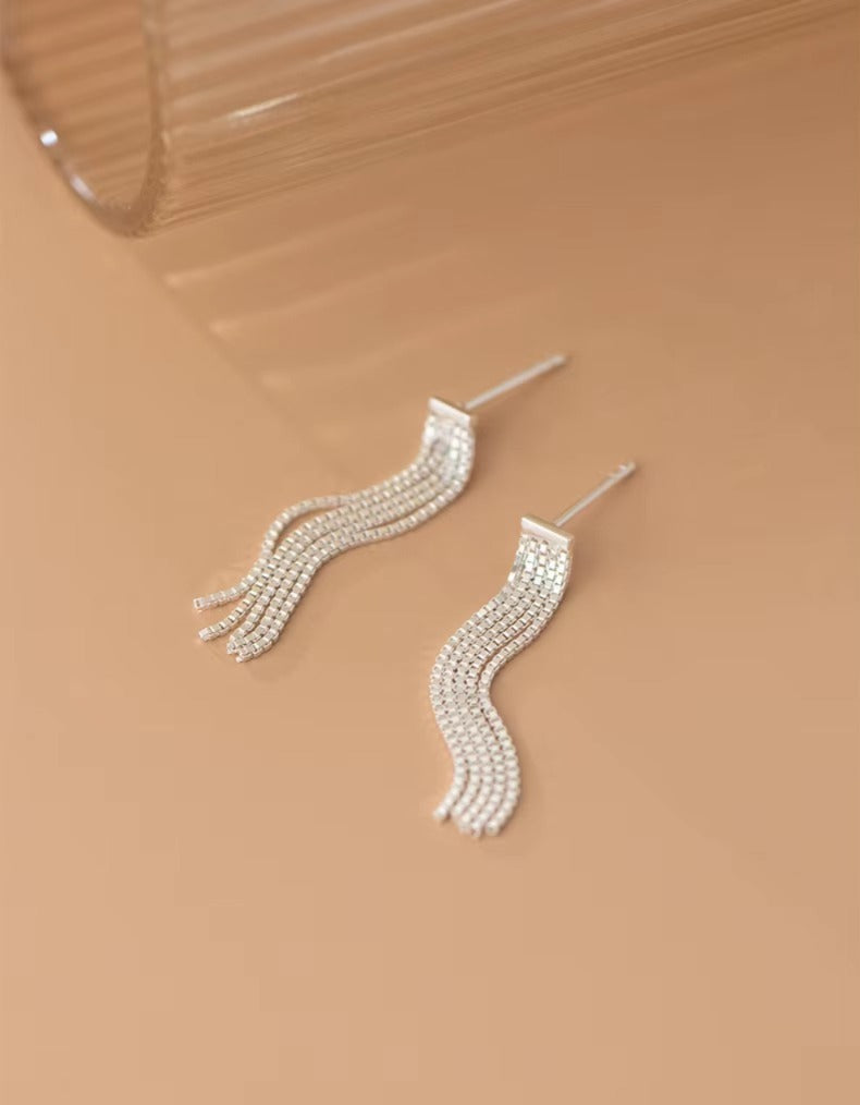 pendientes largos de Plata de Ley 925 con borla para mujer