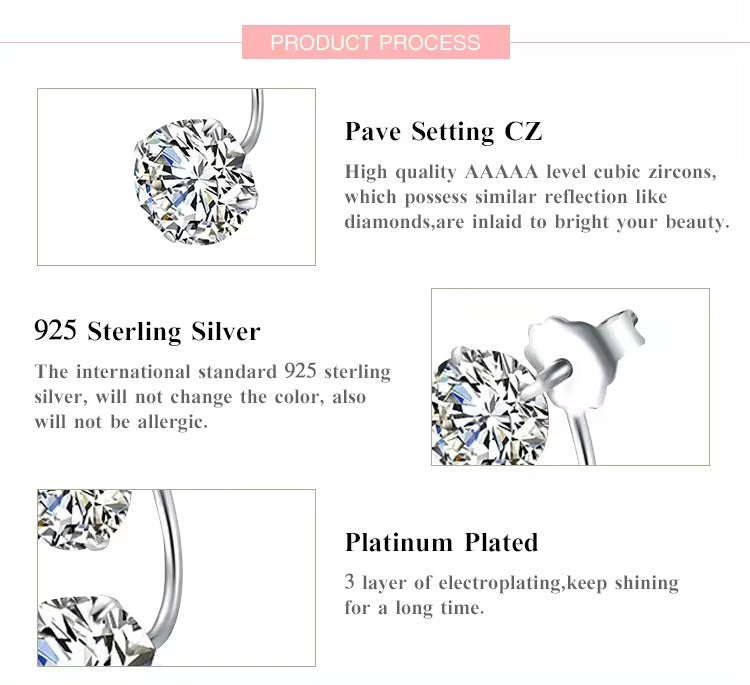 pendientes 2019 Plata de Ley 925 Clear Cubic Zirconia oreja chaqueta para mujer