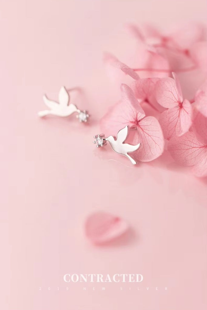 pendientes de tuerca con diseño de pájaros para mujer, aretes de Plata de Ley 925