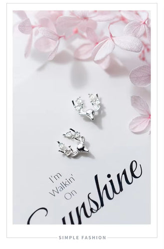 oro Color rosa flor joyería para mujer encanto árbol hoja clásico Real 925 Plata de Ley moda pendientes regalo