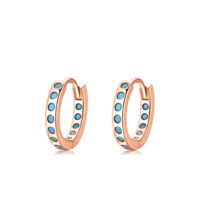 pendientes de aro de Plata de Ley 925 pura para mujer, aretes elegantes de turquesa Natural