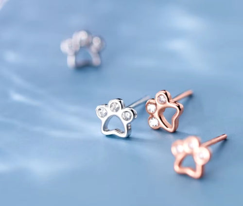 pendientes de plata de ley 925 con forma de pata de perro para mujer, aretes de circonita brillante