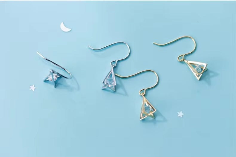 pendientes colgantes triangulares 3D de Plata de Ley 925 para mujer, aretes de gota de circonia