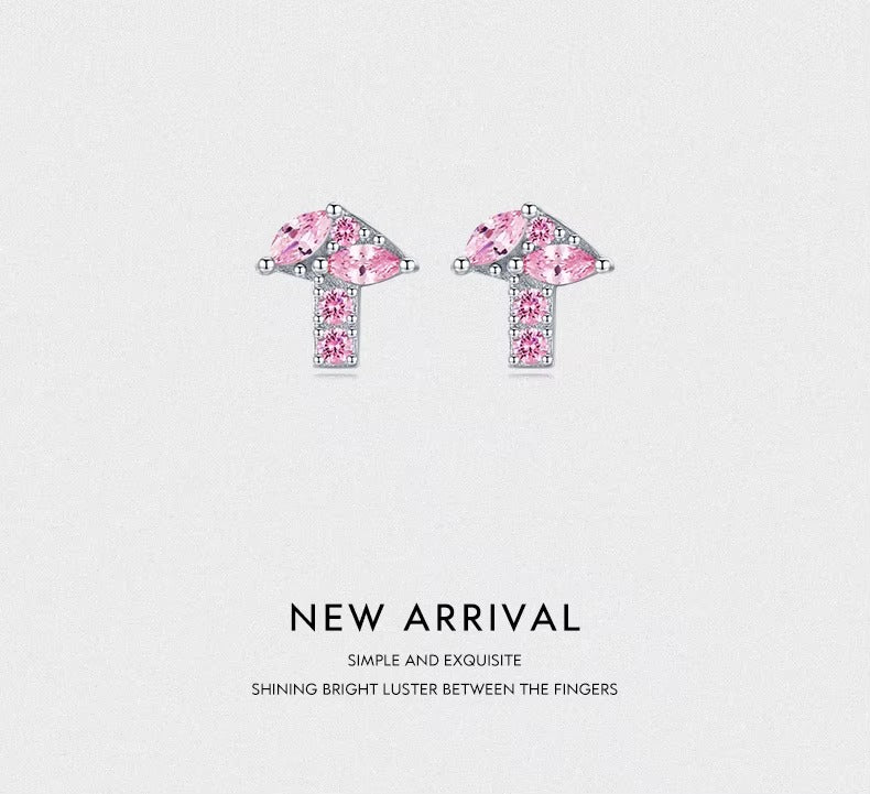 pendientes de plata de ley 100% 925 para mujer, aretes pequeños de seta de circonita rosa
