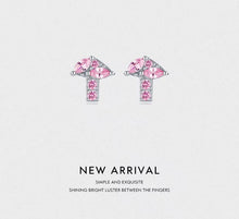Load image into Gallery viewer, pendientes de plata de ley 100% 925 para mujer, aretes pequeños de seta de circonita rosa