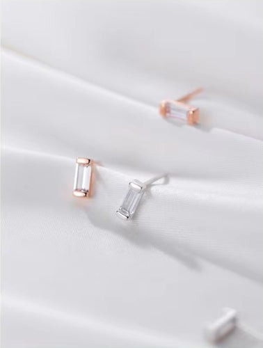 Mini pendientes de plata de ley 100% 925 con circón cuadrado para mujer