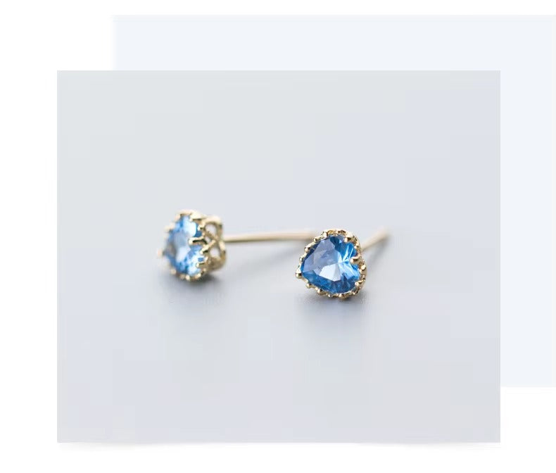 pendientes de plata de ley 925 con forma de corazón y circonita azul, joyería fina