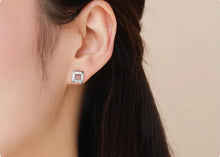 Load image into Gallery viewer, pendientes de plata de ley 925 con forma cuadrada para mujer, arete clásico con huecos