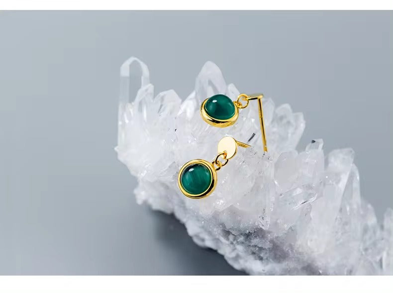 pendientes colgantes de ópalo verde de Plata de Ley 925 para mujer, joyería elegante