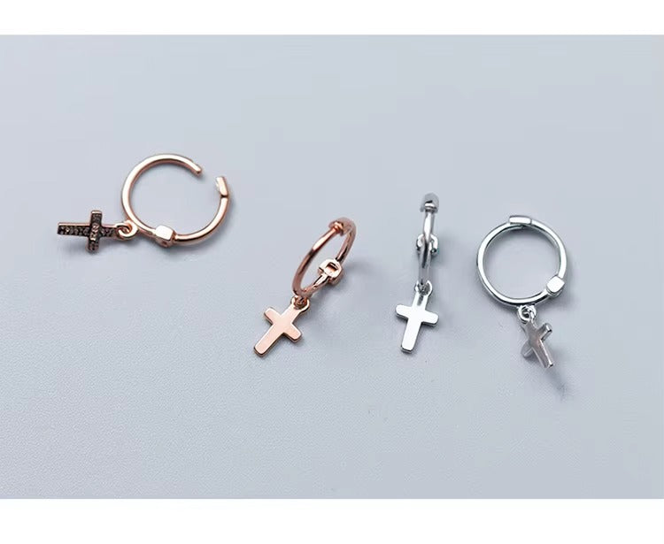 pendientes de aro de Plata de Ley 925 con forma de cruz para mujer, aretes, plata esterlina