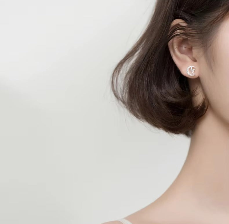 pendientes de plata esterlina 925 para mujer, aretes con forma de Luna brillante de Ángel bonito