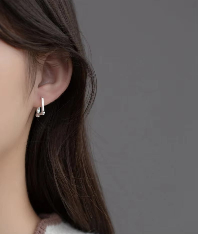 pendientes de aro de Plata de Ley 925 para mujer, aretes de aro con hebilla de oreja de fiesta rectangular Simple