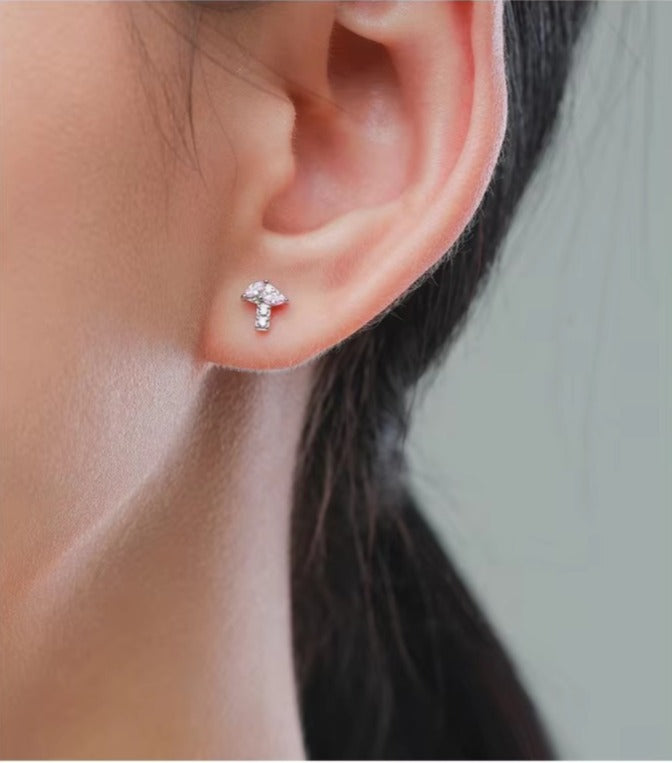 pendientes de plata de ley 100% 925 para mujer, aretes pequeños de seta de circonita rosa