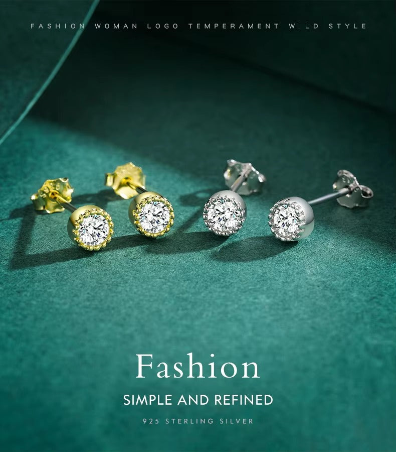 pendientes de plata de ley 100% y Circonia cúbica para mujer, aretes pequeños y redondos