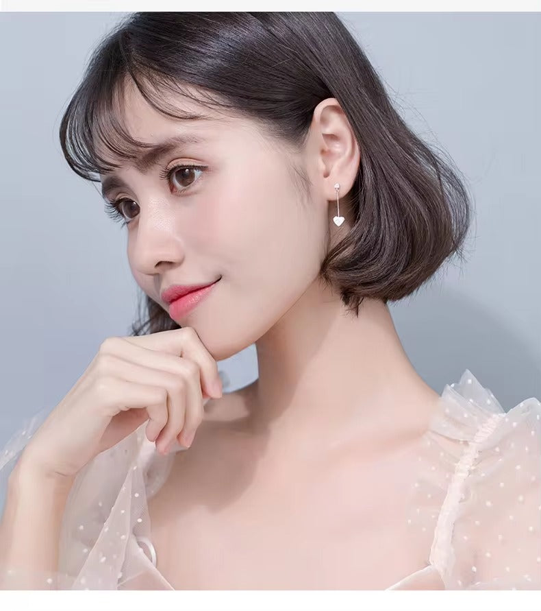 pendientes de plata esterlina 925 auténtica para mujer, aretes colgantes de corazones de línea Simple